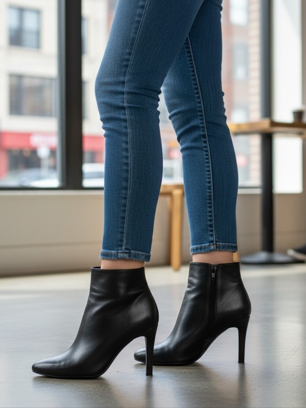 Clarks Ambyr Women's Black Leather Ankle Booties - Sleek High Heel 9.5 M
